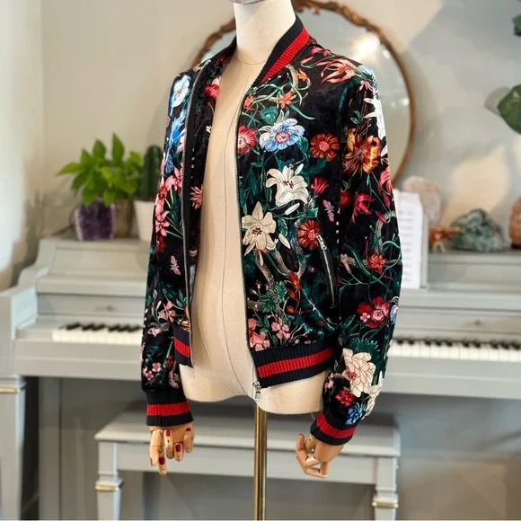 Stellah Floral Velvet Bomber Jacket – Size L - Picture 3 of 12